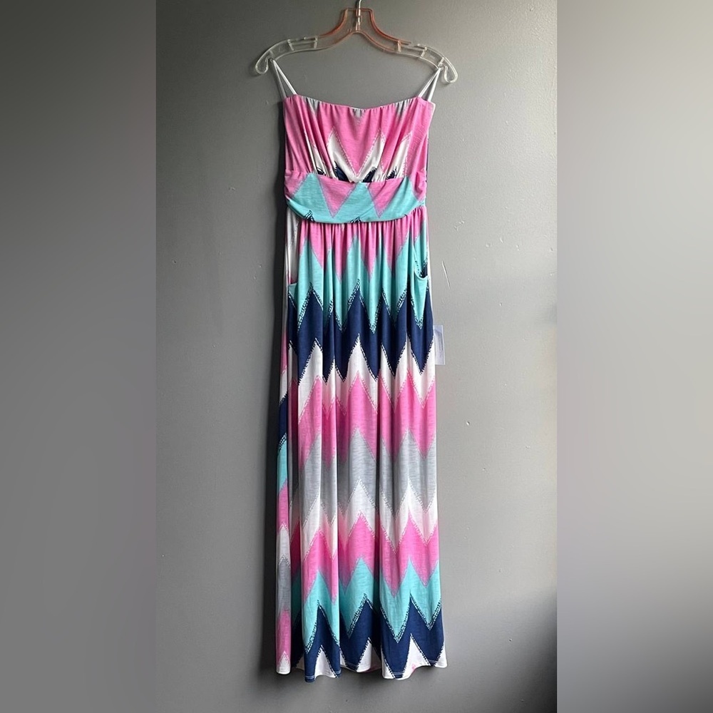 Chevron Maxi Tube Dress Sz Med Resort Wear Boho Chic Summer Festival Concert